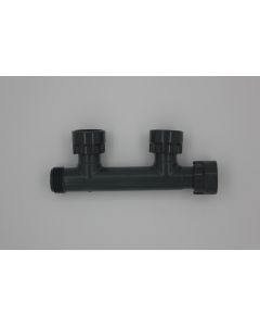 2er Verteiler aus PVC mit O-Ring-Verschraubung 1¨IG x (2x1¨IG) x 1¨AG