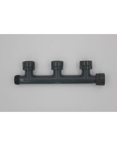 3er Verteiler aus PVC mit O-Ring-Verschraubungen, 1¨IG x (3x1¨IG) x 1¨AG