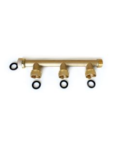 3er Verteiler aus Messing mit flachdichtenden Verschraubungen 1"AG x (3x1"IG) x 1" IG
